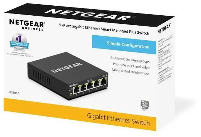 Alt view image 11 of 11 - Netgear GS305E 5-Port Gigabit Ethernet SOHO Plus Easy Smart Managed Essentials Switch, GS305E-100NAS