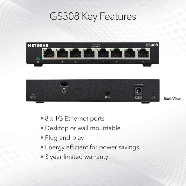 Alt view image 6 of 6 - NETGEAR 8 Port Gigabit Ethernet Switch Unmanaged | GS308