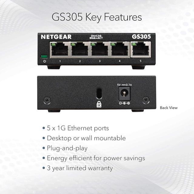 Alt view image 4 of 5 - NETGEAR 5-Port Gigabit Ethernet SOHO Unmanaged Switch | GS305