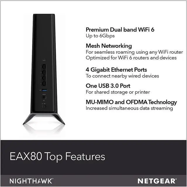 Alt view image 5 of 6 - NETGEAR Nighthawk WiFi 6 Mesh Range Extender EAX80 - Add up to 2,500 sq. ft. and 30+ devices with AX6000 Dual-Band Wireless Signal Booster & Repeater (up to 6Gbps speed), plus Smart Roaming