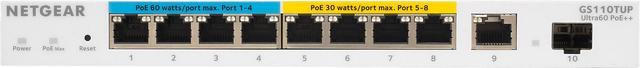 Alt view image 3 of 4 - NETGEAR 10-Port Ultra60 PoE Gigabit Ethernet Smart Switch (GS110TUP) - Managed with 4 x PoE+ and 4 x PoE++ @ 240W, 2 x 1G Uplinks, Desktop/Wall/Rackmount, and ProSAFE Lifetime Protection