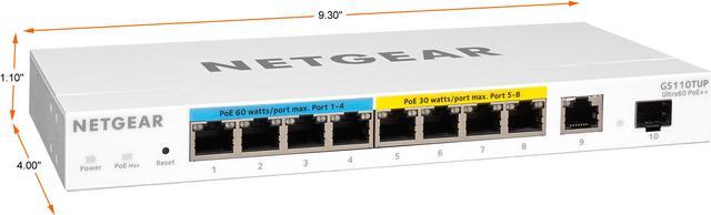 Alt view image 2 of 4 - NETGEAR 10-Port Ultra60 PoE Gigabit Ethernet Smart Switch (GS110TUP) - Managed with 4 x PoE+ and 4 x PoE++ @ 240W, 2 x 1G Uplinks, Desktop/Wall/Rackmount, and ProSAFE Lifetime Protection