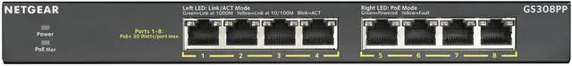 Alt view image 3 of 7 - Netgear GS308PP 8-Port Gigabit Ethernet Unmanaged PoE+ Essentials Switch with 8-Ports PoE+ (83W), GS308PP-100NAS