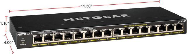 NETGEAR 16-Port Gigabit Ethernet Unmanaged PoE+ Switch (GS316P) - with 16 x  PoE+ @ 115W, Desktop/Wallmount, Sturdy Metal 