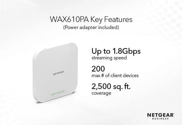 Alt view image 4 of 8 - Netgear AX1800 Dual Band PoE Multi-Gig Insight Managed WiFi 6 Access Point with Power Adapter, WAX610PA-100NAS