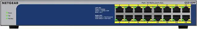 Alt view image 5 of 10 - NETGEAR 16-Port Gigabit Ethernet High-Power PoE+ Unmanaged Switch (260W) | GS516PP
