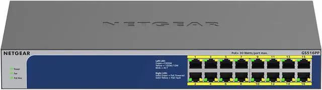 Alt view image 2 of 10 - NETGEAR 16-Port Gigabit Ethernet High-Power PoE+ Unmanaged Switch (260W) | GS516PP