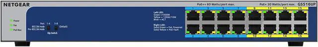 Alt view image 3 of 7 - NETGEAR 16-Port Gigabit Ethernet High-Power PoE+ Unmanaged Switch with 8-Ports PoE++ (380W) | GS516UP
