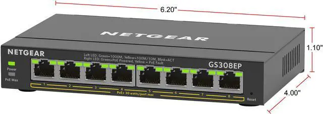 Alt view image 4 of 7 - NETGEAR 8-Port PoE+ Gigabit Ethernet Plus Switch (62W) | GS308EP