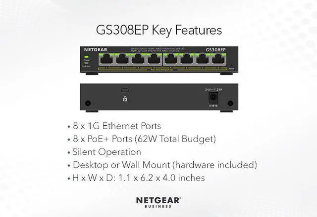 Alt view image 8 of 10 - Netgear GS308EP 8-Port Gigabit Ethernet PoE+ Smart Managed Plus Switch (62W), GS308EP-100NAS