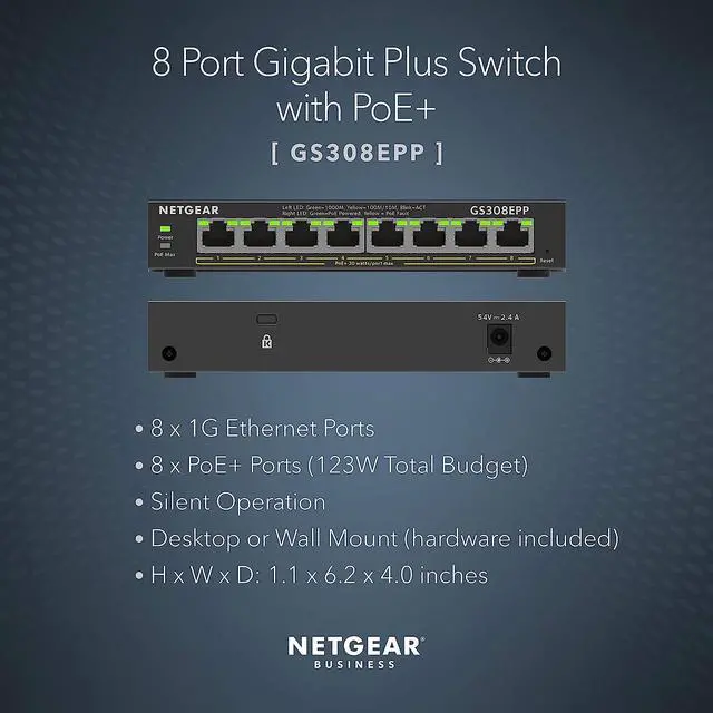 Alt view image 4 of 8 - NETGEAR 8-Port PoE+ Gigabit Ethernet Plus Switch (123W) | GS308EPP