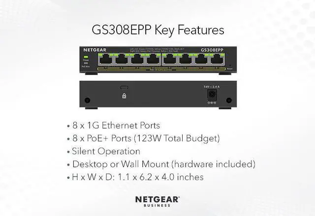 Alt view image 7 of 9 - Netgear GS308EPP 8-Port PoE+ Gigabit Ethernet Plus Switch 123W, GS308EPP-100NAS