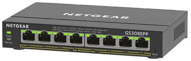 Alt view image 2 of 9 - Netgear GS308EPP 8-Port PoE+ Gigabit Ethernet Plus Switch 123W, GS308EPP-100NAS