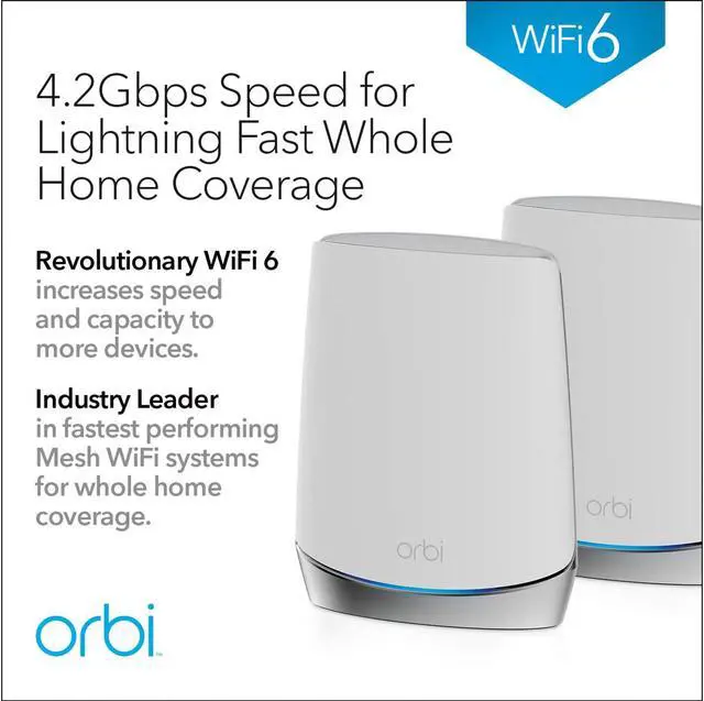 Alt view image 2 of 7 - Netgear Orbi Tri-Band AX4200 WiFi 6 Mesh System, 4.2Gbps, Router + 1 Satellite(RBK752)