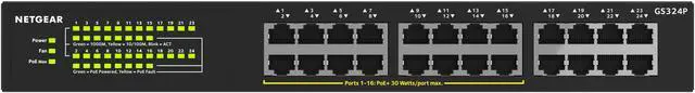 Alt view image 4 of 9 - Netgear GS324 24-Port Gigabit Ethernet Unmanaged PoE+ Essentials Switch with 16-Ports PoE+ (190W), GS324-200NAS
