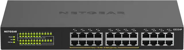Alt view image 3 of 9 - Netgear GS324 24-Port Gigabit Ethernet Unmanaged PoE+ Essentials Switch with 16-Ports PoE+ (190W), GS324-200NAS