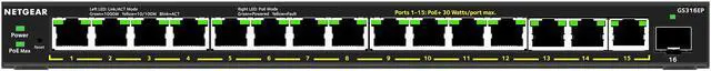 Alt view image 5 of 10 - NETGEAR 16-Port PoE+ Gigabit Ethernet Plus Switch (180W) with 1 SFP Port | GS316EP