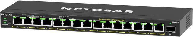 Alt view image 4 of 10 - NETGEAR 16-Port PoE+ Gigabit Ethernet Plus Switch (180W) with 1 SFP Port | GS316EP