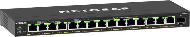 NETGEAR 16-Port PoE Gigabit Ethernet Plus Switch (GS316EP) - Managed with  15 x PoE+ @ 180W, 1 x 1G SFP Port, Desktop/Wall mount