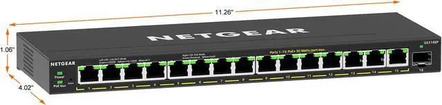 Alt view image 2 of 10 - NETGEAR 16-Port PoE+ Gigabit Ethernet Plus Switch (180W) with 1 SFP Port | GS316EP