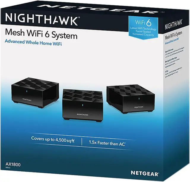 Alt view image 10 of 10 - NETGEAR Nighthawk Advanced Whole Home Mesh WiFi 6 System (MK63S) with Free Armor Security - AX1800 Router with 2 Satellite Extenders, Coverage up to 4,500 sq. ft. and 25+ Devices