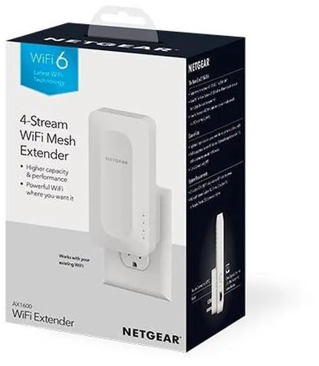 Alt view image 9 of 9 - Netgear AX1600 4-Stream Dual-band WiFi 6 Mesh Extender, 1.6Gbps, Wall-plug, Internal Antenna, EAX12-100NAS
