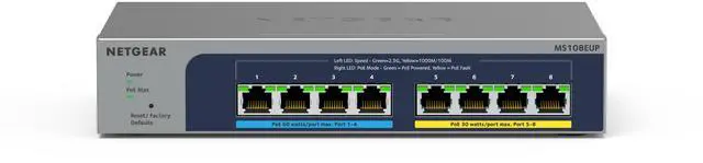 Alt view image 4 of 12 - Netgear MS108EUP 8-port Multi-Gigabit (2.5G) Ethernet Ultra 60 PoE++ Easy Smart Managed Switch, MS108EUP-100NAS