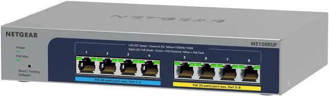 Alt view image 2 of 12 - Netgear MS108EUP 8-port Multi-Gigabit (2.5G) Ethernet Ultra 60 PoE++ Easy Smart Managed Switch, MS108EUP-100NAS