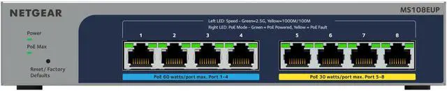 Alt view image 3 of 12 - Netgear MS108EUP 8-port Multi-Gigabit (2.5G) Ethernet Ultra 60 PoE++ Easy Smart Managed Switch, MS108EUP-100NAS