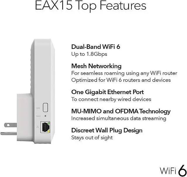 Alt view image 5 of 6 - NETGEAR WiFi 6 Mesh Range Extender (EAX15) - Add up to 1,500 sq. ft. and 20+ Devices with AX1800 Dual-Band Wireless Signal Booster & Repeater (up to 1.8Gbps Speed), WPA3 Security, Smart Roaming