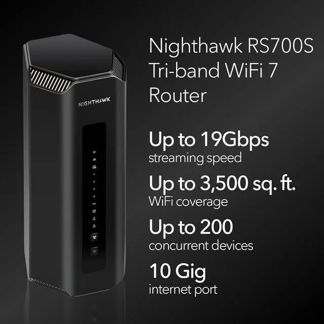 Alt view image 2 of 7 - NETGEAR RS700S-100NAS Nighthawk Tri-Band WiFi 7 Router, 19Gbps, 10 Gig Ports with 1-year NETGEAR Armor