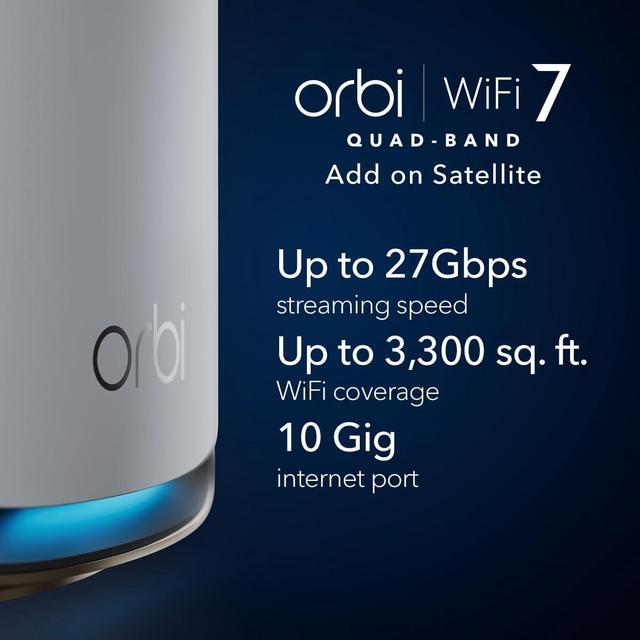 Alt view image 2 of 6 - Netgear Orbi 970 Series Quad-Band WiFi 7 Mesh Add-on Satellite, 27Gbps