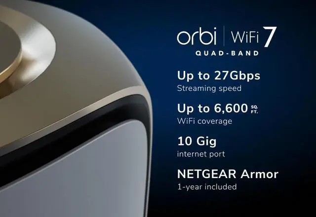 Alt view image 2 of 11 - Netgear Orbi 970 Series Quad-Band WiFi 7 Mesh System, 3-Pack Including 1 Router + 2 Satellites, RBE973S-100NAS
