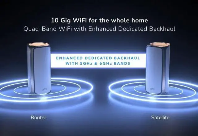 Alt view image 7 of 11 - Netgear Orbi 970 Series Quad-Band WiFi 7 Mesh System, 3-Pack Including 1 Router + 2 Satellites, RBE973S-100NAS