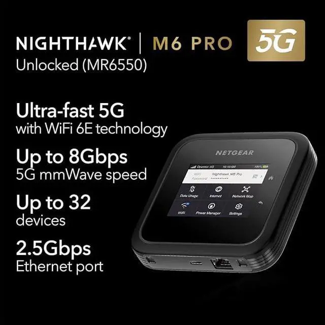 Alt view image 2 of 7 - Netgear Nighthawk M6 Pro 5G mmWave WiFi 6E Mobile Hotspot Router, Unlocked, MR6550-100PAS
