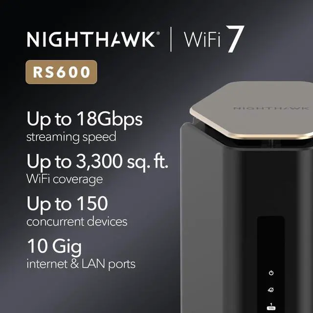 Alt view image 2 of 8 - Netgear Nighthawk RS600 Tri-Band WiFi 7 Router, BE18000 Wireless Speed (up to 18Gbps), RS500-100NAS