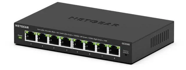 Main image of Netgear GS308E 8-Port Gigabit Ethernet Easy Smart Managed Essentials Switch, GS308E-400NAS