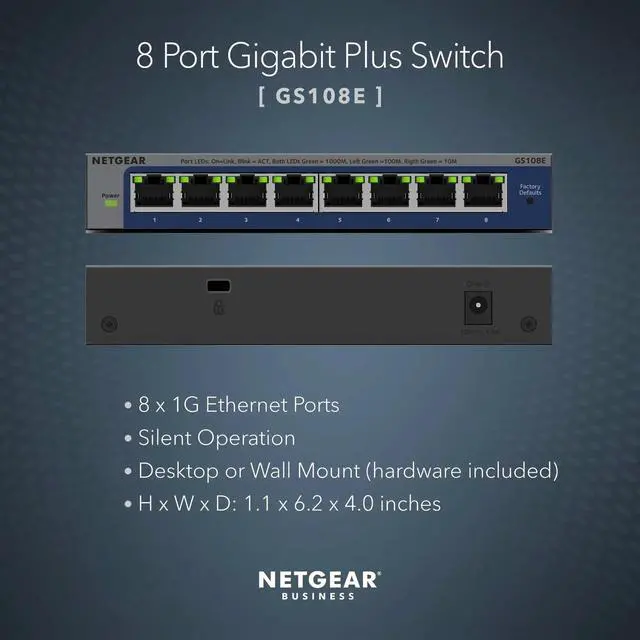 Alt view image 2 of 5 - Netgear GS108E Ethernet Switch, 8 Ports - Gigabit Ethernet - 10/100/1000Base-T - 2 Layer Supported