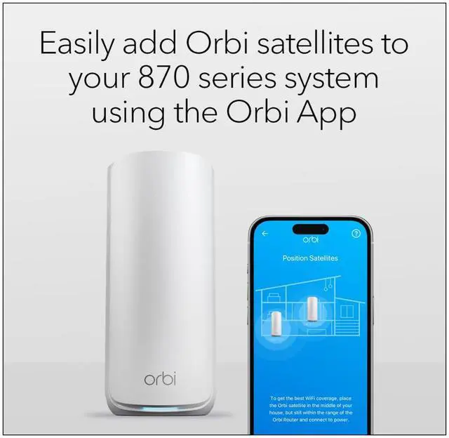 Alt view image 7 of 7 - NETGEAR Orbi 870 Series (RBE870) Tri-Band WiFi 7 Mesh Add-on Satellite – Works with Orbi RBE872 and RBE873 – Security Features, Adds Coverage Up to 3,000 Sq. Ft. - BE21000 802.11be (Up to 21 Gbps)