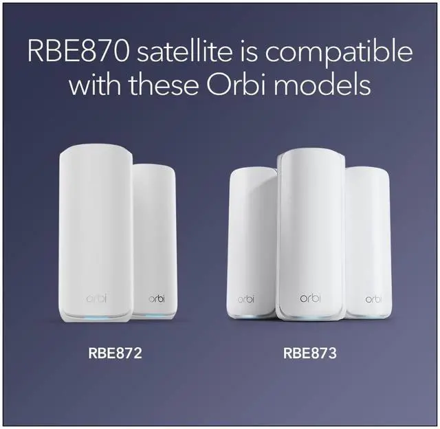 Alt view image 5 of 7 - NETGEAR Orbi 870 Series (RBE870) Tri-Band WiFi 7 Mesh Add-on Satellite – Works with Orbi RBE872 and RBE873 – Security Features, Adds Coverage Up to 3,000 Sq. Ft. - BE21000 802.11be (Up to 21 Gbps)