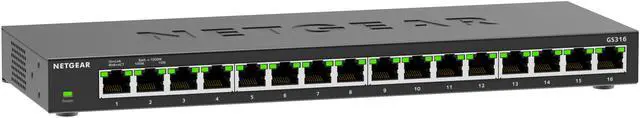 Main image of Netgear GS316 16-Port Gigabit Ethernet Unmanaged Essentials Switch, GS316-300NAS