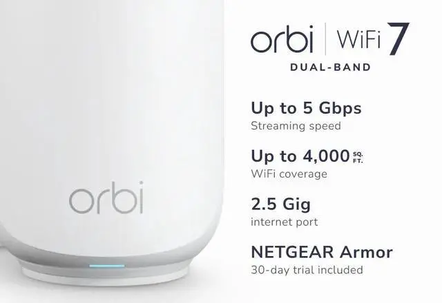 Alt view image 2 of 7 - Netgear Orbi 370 Series Dual-Band WiFi 7 Mesh (2-Pack) Orbi WiFi 7 Router RBE371 + Orbi WiFi 7 Satellite RBE370