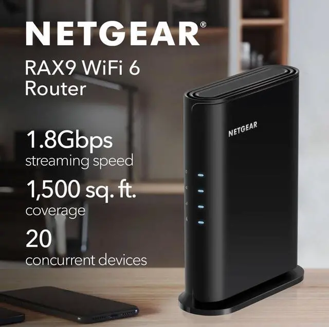 Alt view image 2 of 8 - Netgear RAX9 Wi-Fi 6 IEEE 802.11 a/b/g/n/ac/ax 4-Stream AX1800 WiFi 6 Ethernet Wireless Router, RAX9-100PAS