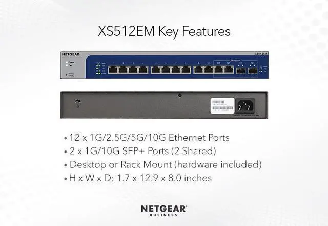 Alt view image 5 of 7 - Netgear XS512EM 12-Port 10G-Gigabit/Multi-Gigabit Ethernet Easy Smart Switch Managed with 2 SFP+ Combo Ports, XS512EM-200NAS
