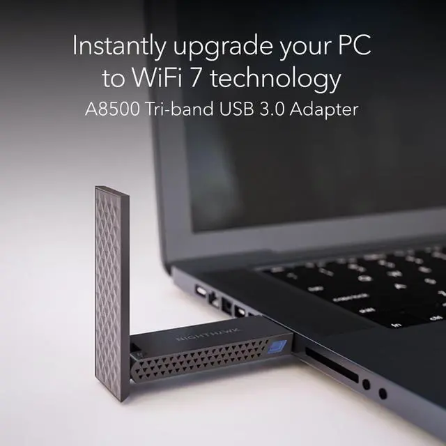 Alt view image 2 of 6 - NETGEAR Nighthawk WiFi 7 USB 3.0 Adapter (A8500) – BE5000 Tri-Band Wireless Gigabit Speed (Up to 5.0 Gbps) – 6 GHz Band – Works with Any Router or Mesh System – for Windows 11 PC