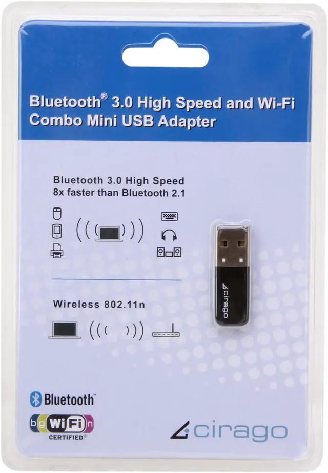 Alt view image 4 of 4 - cirago BTA7300 Bluetooth 3.0 High Speed and Wi-Fi Combo Mini USB Adapter