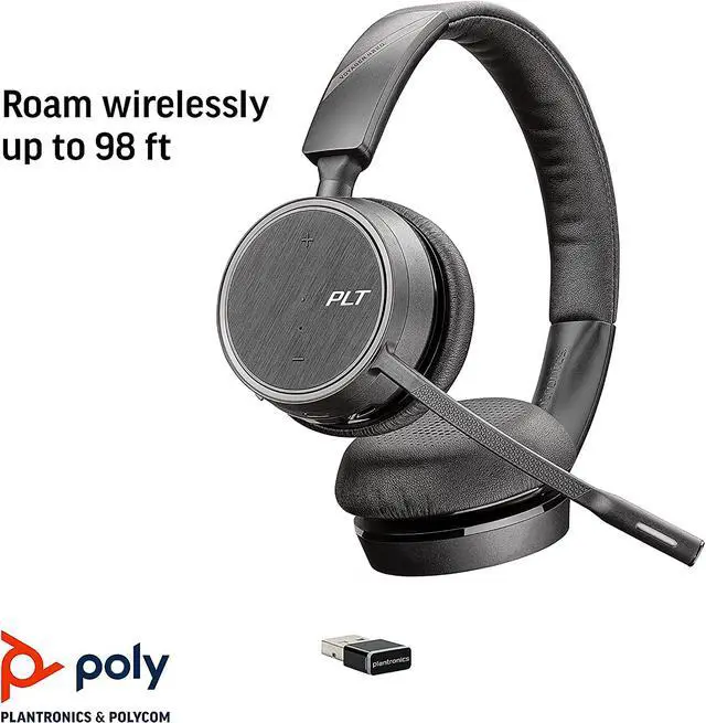 Alt view image 2 of 6 - Plantronics - Voyager 4220 UC USB-C (Poly) - Bluetooth Dual-Ear (Stereo) Headset - Connect to PC, Mac, & Desk Phone - Noise Canceling - Works with Teams, Zoom & more