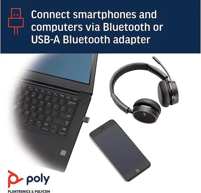 Alt view image 4 of 6 - Plantronics - Voyager 4220 UC USB-C (Poly) - Bluetooth Dual-Ear (Stereo) Headset - Connect to PC, Mac, & Desk Phone - Noise Canceling - Works with Teams, Zoom & more