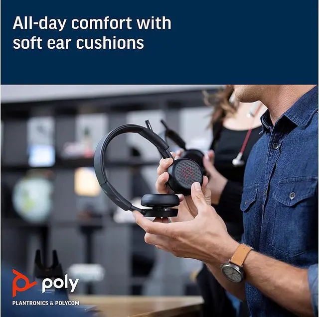 Alt view image 6 of 6 - Plantronics - Voyager 4220 UC USB-C (Poly) - Bluetooth Dual-Ear (Stereo) Headset - Connect to PC, Mac, & Desk Phone - Noise Canceling - Works with Teams, Zoom & more