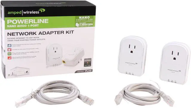 Alt view image 5 of 5 - Amped Wireless PLA2 Powerline Nano AV500 1-Port Network Adapter Kit, Up to 500Mbps